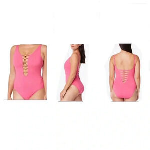 Bleu Rod Beattie Beaded Cut Out One Piece Swimsuit